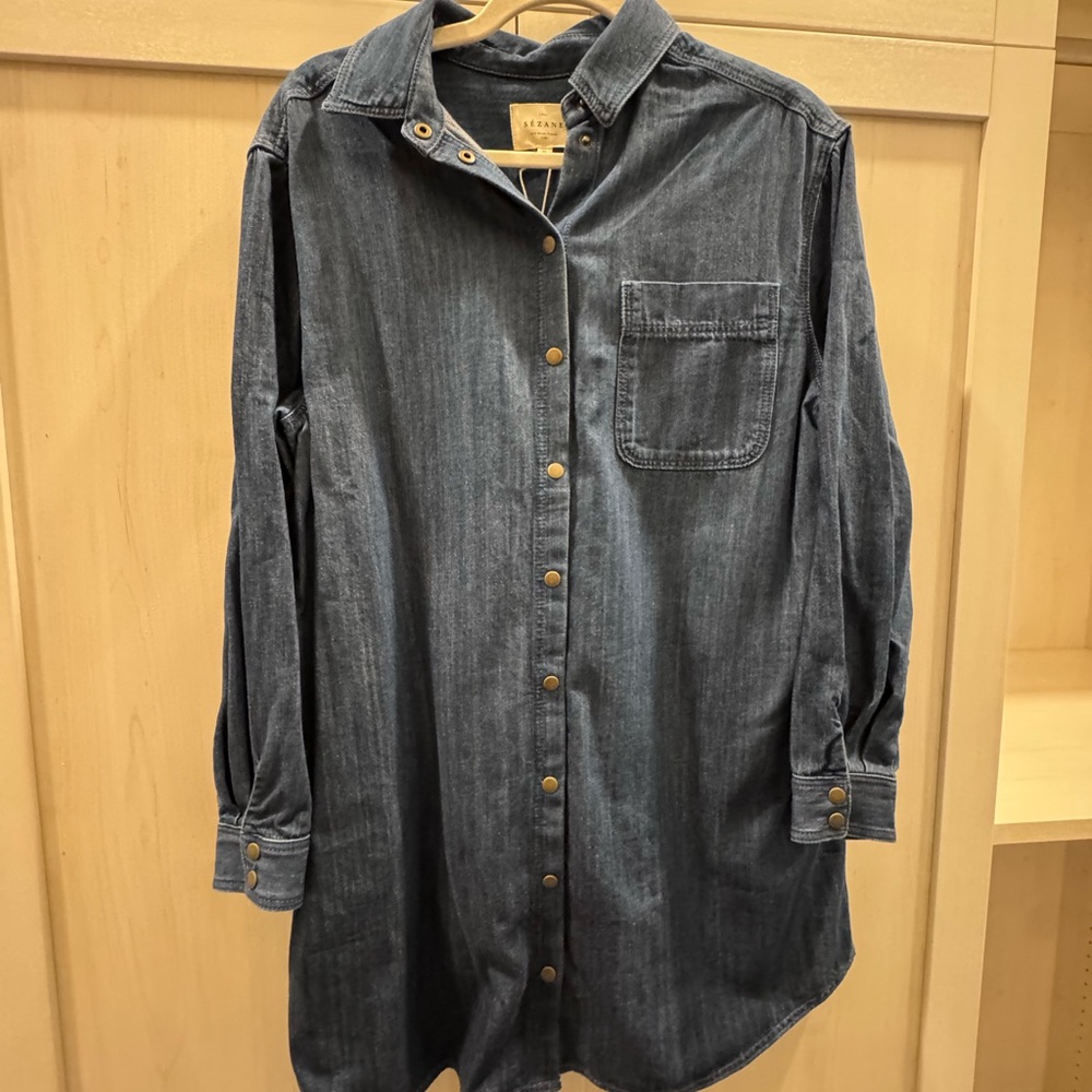 Sezane Denim Shirt Dress in Deep Blue with Brown Boots - Picture 8 of 11